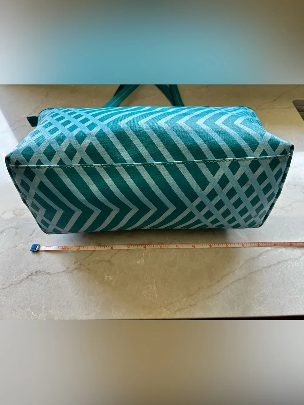 Jonathan Adler Teal Geometric Print Zip Top Tote Shoulder Bag